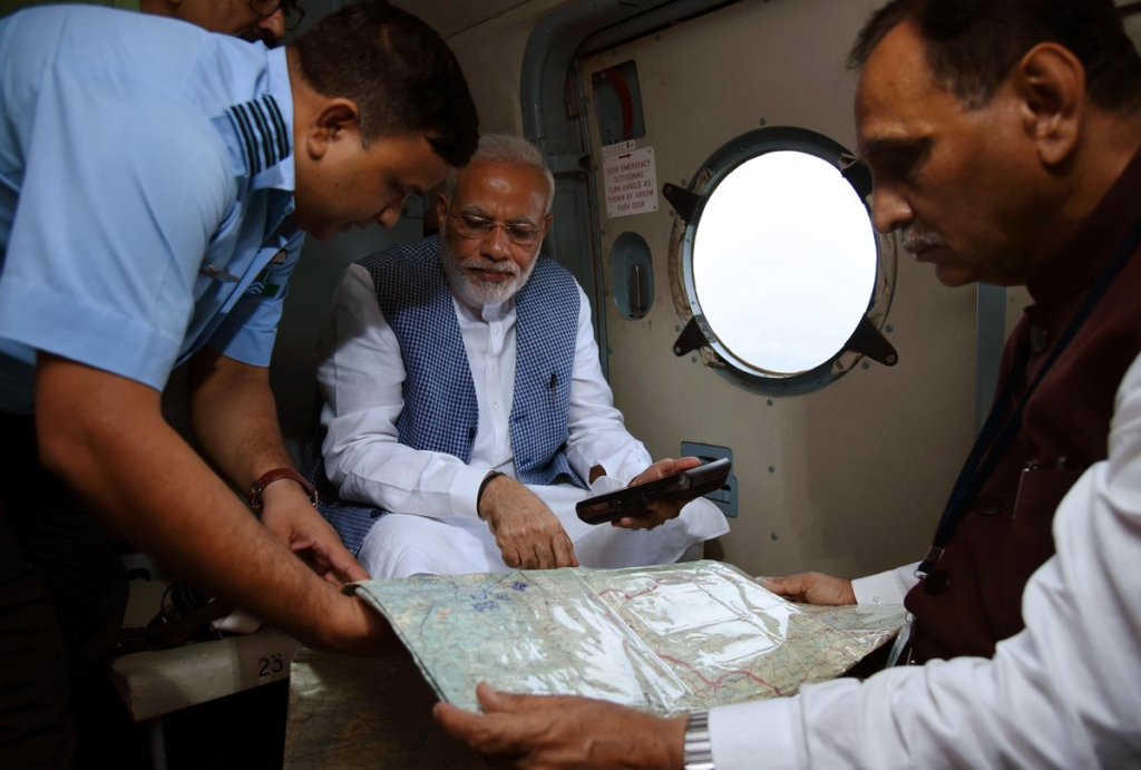 Prime Minister, Shri Narendra Modi, aerial survey of flood affected areas of Gujarat