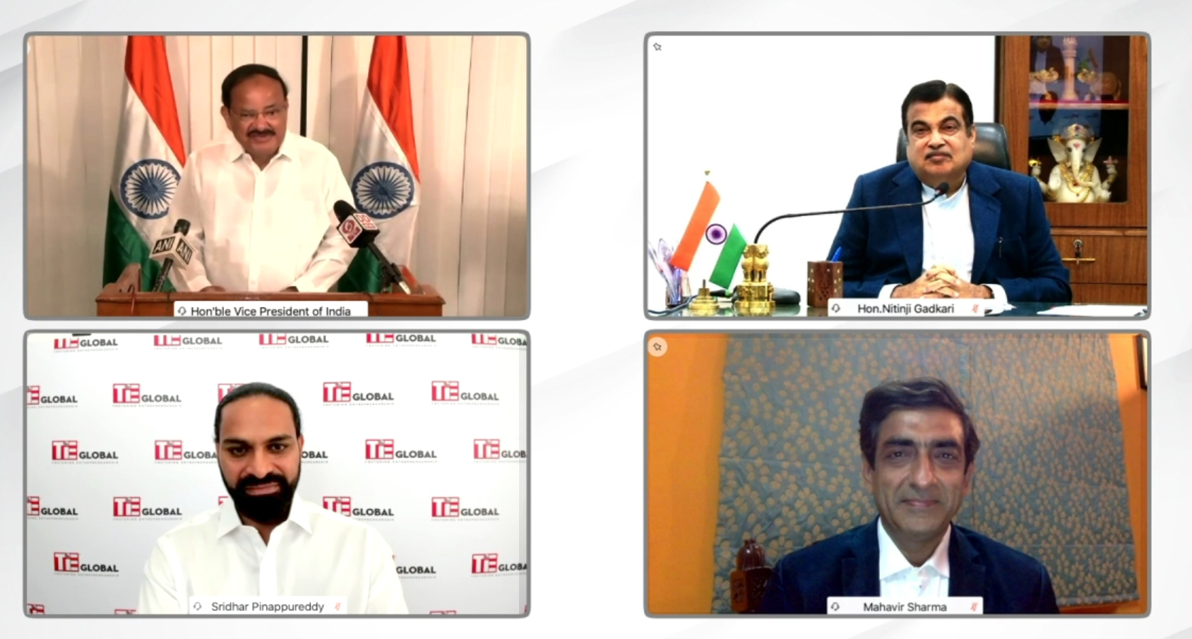 Vice President Venkaiah Naidu, Nithin Gadakari, Sridhar Reddy, Mahavir Sharma seen at virtual inauguration of TiE Global Summit 2020--3