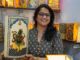 Artpreneur Meghana seen showing Hand Crafted Table Lamps that promote the age old art form and enhances the value of the art form