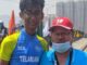 Ashirwad Saxena seen with Dr Maxwell Trevor his coach immediately after he won the Bronze.