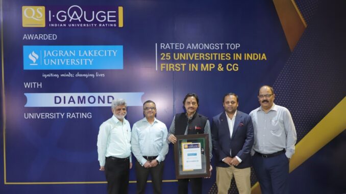 From left to Right Dr. Dharam Verma, Director, JSWS, Shri Nitin Ambaselkar , Treasurer, JSWS, Shri Hari Mohan Gupta, Chancellor,JLU, Shri Abhishek Mohan Gupta, Pro Chancellor, JLU and Mr. Sanjeev Saxena, Board of Director JLU, Director Projects JSWS