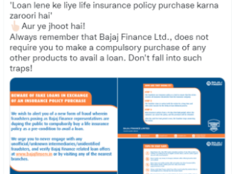 Bajaj Finance Limited cautions customers against fraudsters offering mandatory insurance policies for availing loan