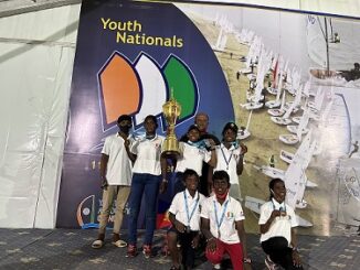 The Telangana Sailing team with the winners Ravali Parandi and Tanuja Kameshwar and Coach Suheim Sheikh at the YAI Youth Nationals Oct 2021 Bombay