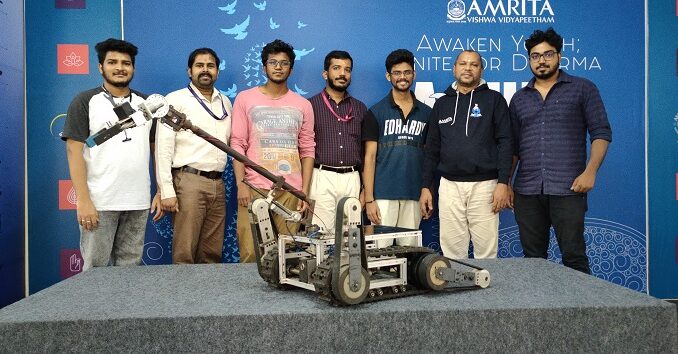 From left to right Mahendran, Sakthiprasad, Ragavendra, Sreekanth, Sidharth, Prof. Rajesh Kannan Megalingam, Anandu GR