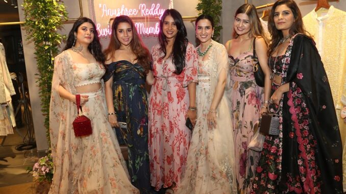 Anushree Reddy with fashion influencers at the launch of Anushree Reddy Mumbai flagship store