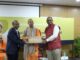 Prof (Dr) YSR Murthy, Vice Chancellor, RV University felicitating Swami Sarvapriyanandaji -Photo