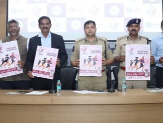 Avinash Mohanty, D. Joel Davis seen unveiling the poster of the Grace Cancer Run 2024. Also seen are Dr Chinnababu Sunkavalli, Ramesh Kaza, Prashant Nandella and others
