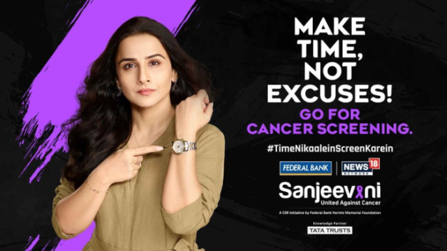 Vidya Balan Appointed as the National Ambassador for the Second Phase of Federal Bank News 18’s Flagship Programme ‘Sanjeevani: United Against Cancer’