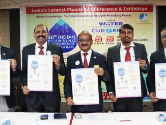 Manoj Mathur_ K Bhaskar_Sanjay Bhilare_Thanu Kumar and Sravan Kumar of IPA seen unveiling the poster of the 30th Indian Plumbing Conference