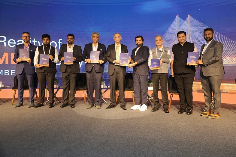 NAREDCO Maharashtra members along with Mr. Keval Bhanushali, Co-founder & CEO, 1 Finance unveiling the report 'The Reality Of Mumbai Realty' at the NAREDCO Maharashtra NextGen's 'Excelerate 3.0' in Mumbai