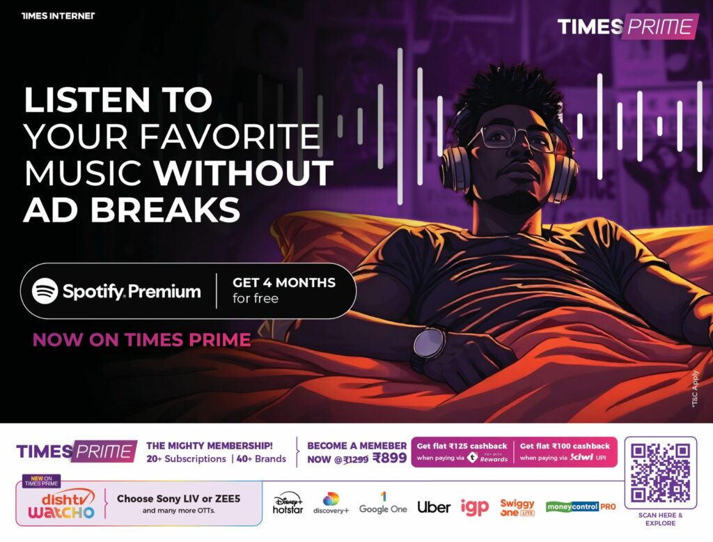 Times Prime Secures Exclusive Deal with Spotify: 4-Month Premium Membership Free for Members!