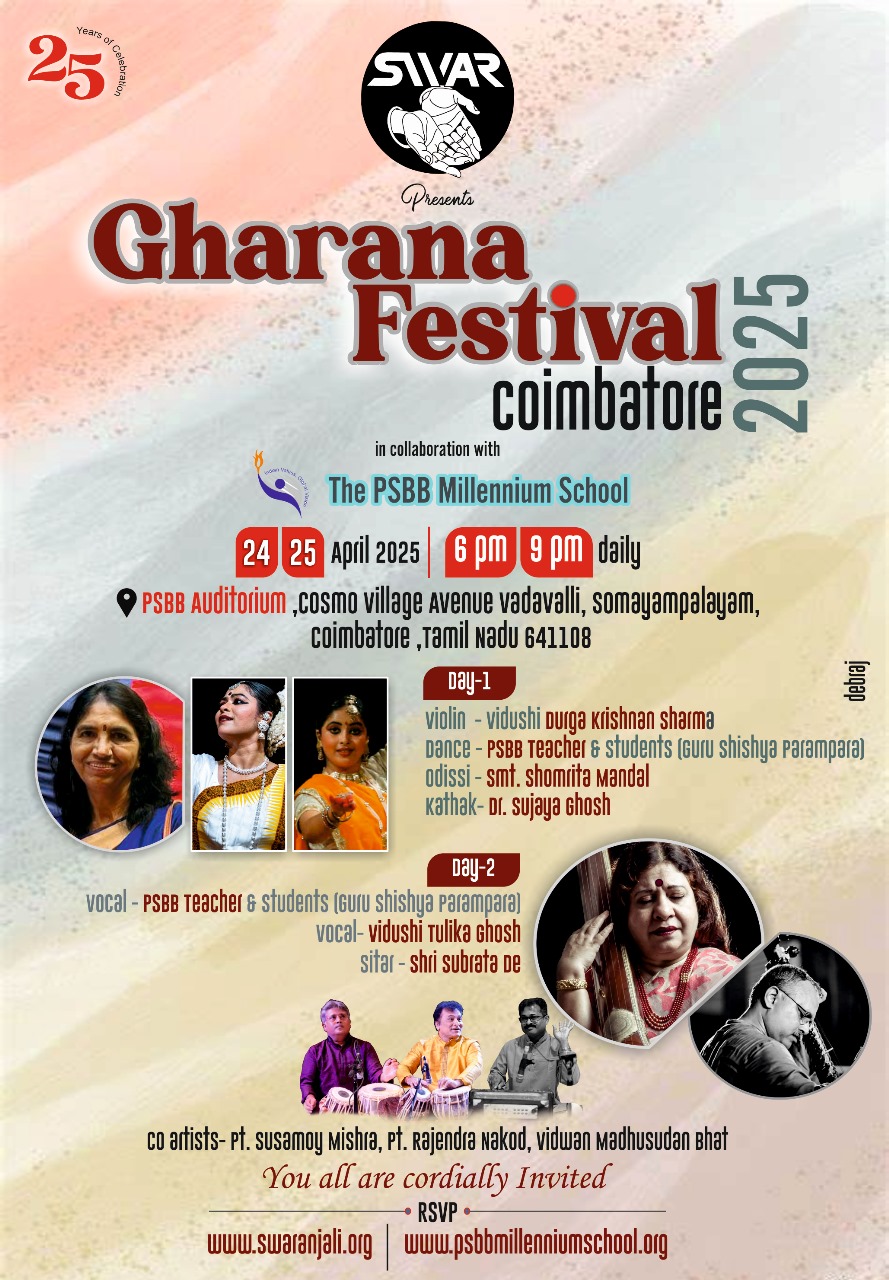 Swaranjali Delhi Presents "Gharana Festival 2025" in Coimbatore: A Celebration of Indian Classical Music & Dance