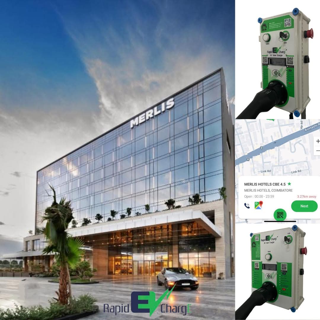 RapidEVchargE installs EV chargers at Merlis Hotel, Coimbatore