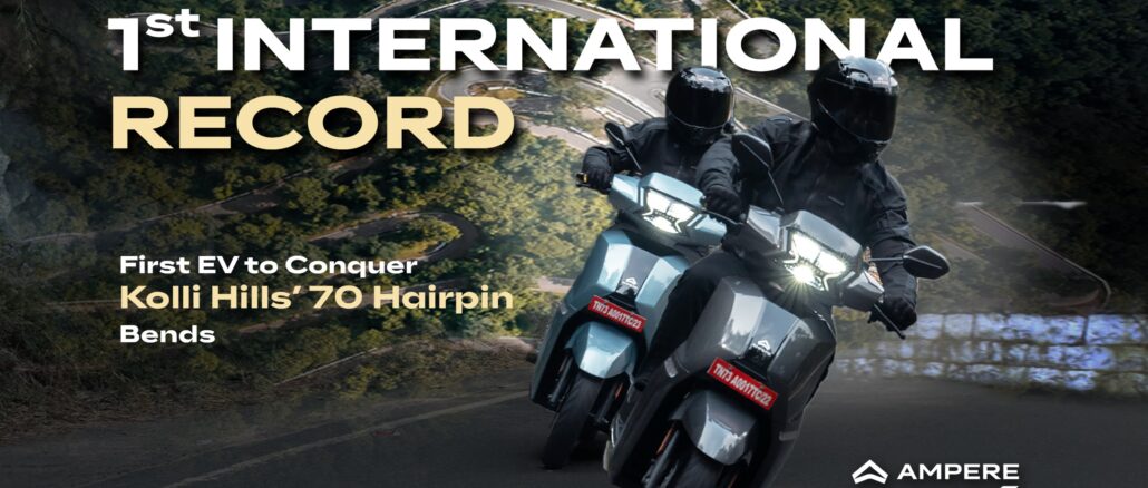 Ampere, from Greaves Electric Mobility, becomes India’s First E2W brand to enter Asia Book of Records by navigating the 70-hairpin bends of Kolli Hills, TN