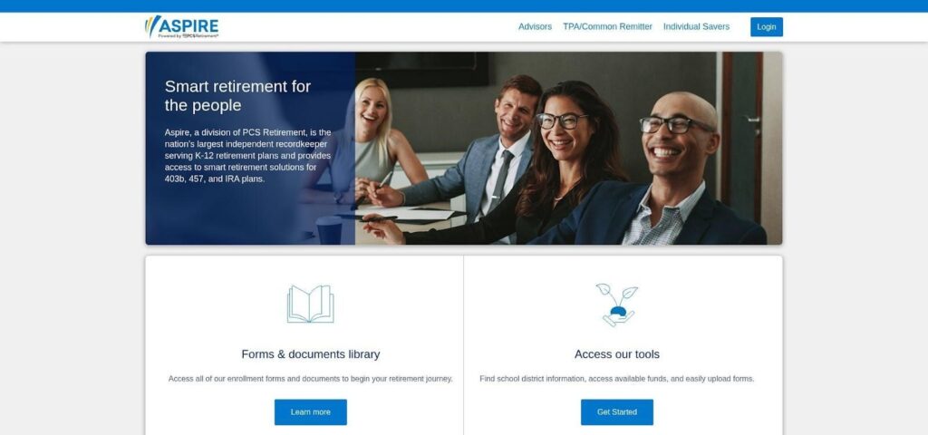 Aspire PCS Retirement open-architecture 403b platform screenshot