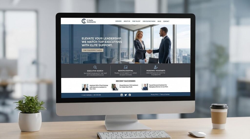 C-Suite Assistants executive assistant recruiter homepage screenshot