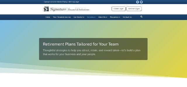 Signature Financial Solutions employer retirement plans webpage screenshot
