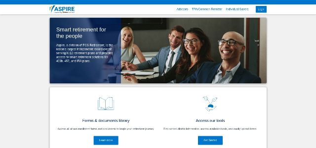 Aspire PCS Retirement open-architecture 403b platform screenshot