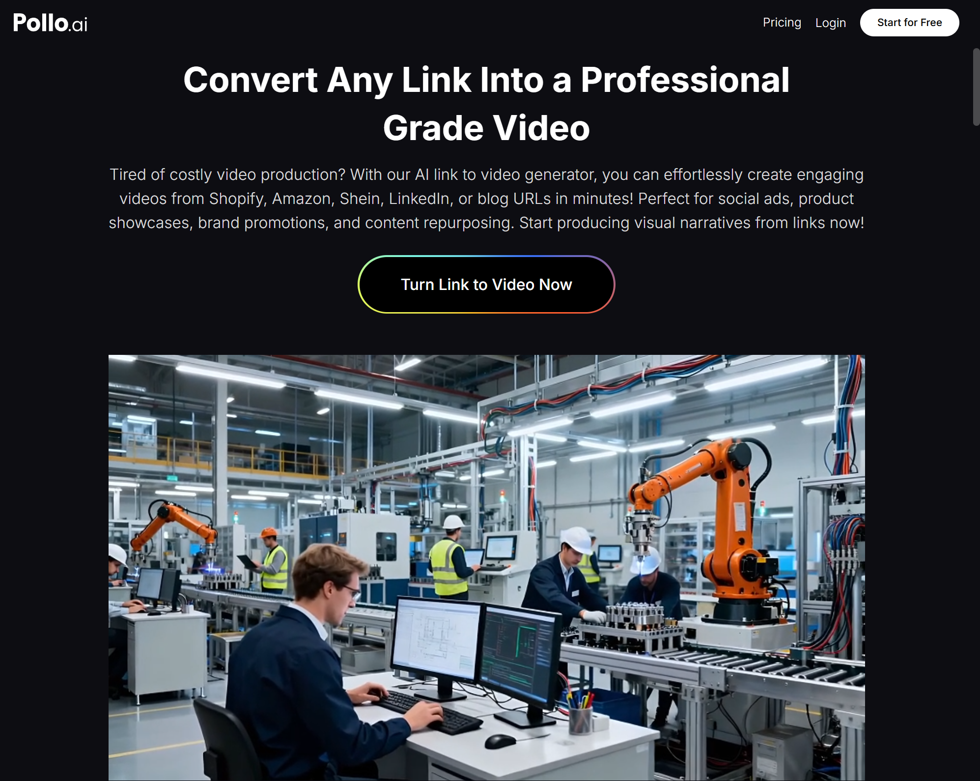 Pollo AI's dedicated URL to Video tool inside