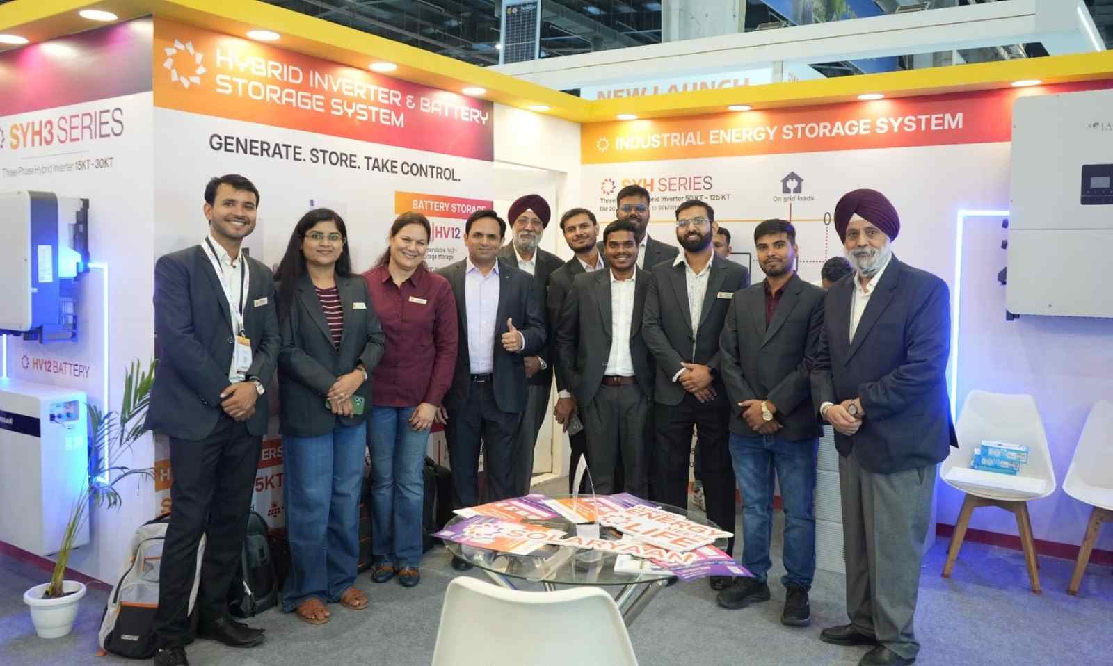Mr Manoj Patel Founder and CMD Solaryaan along with Mr Shalin Botadra Co Founder and JMD and Mr Chirag Patel CEO and Executive Director with Team Solaryaan at REI Expo in Noida